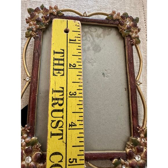 3 Enameled Metal Floral Photo Frames table top mini small crown crystals set - Picture 14 of 16